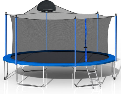 Trampoline for Kids and Adults - 14FT Trampoline with Basketball Hoop, Safety Enclosure Net, Trampoline ASTM Approved, Trampoline Outdoor with Heavy Duty Jumping Mat Spring Cover Padding, Ladder