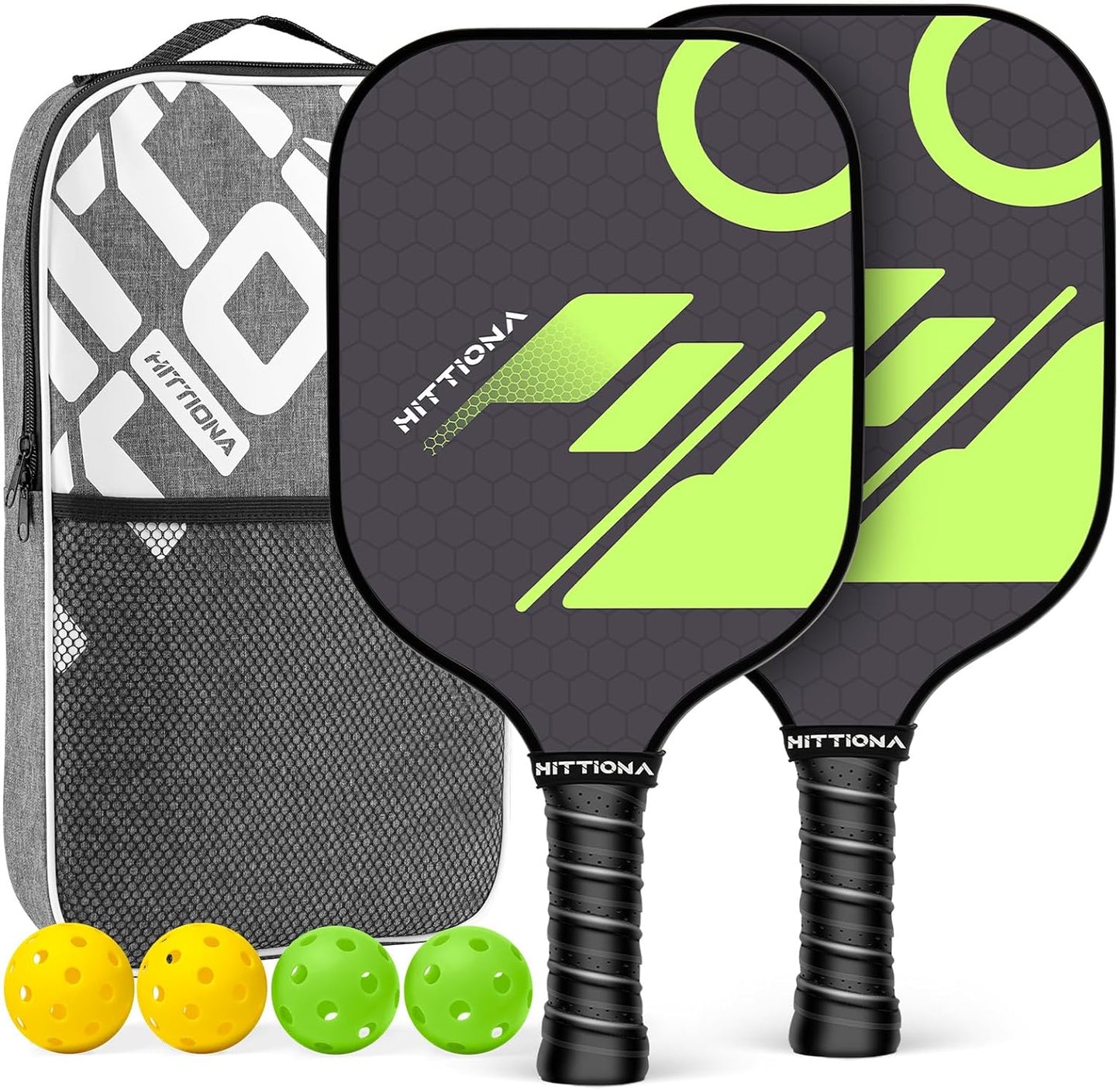 HITTIONA Pickleball Paddles - Fiberglass Pickleball Paddles Set of 2, USAPA Approved Pickle Ball Rackets 2 Pack with 4 Pickleball Balls, 1 Pickleball Bag, Paddles Ball Set for Beginners