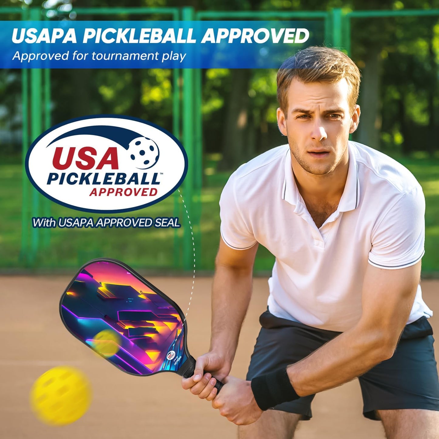 HITTIONA Pickleball Paddles - Fiberglass Pickleball Paddles Set of 2, USAPA Approved Pickle Ball Rackets 2 Pack with 4 Pickleball Balls, 1 Pickleball Bag, Paddles Ball Set for Beginners