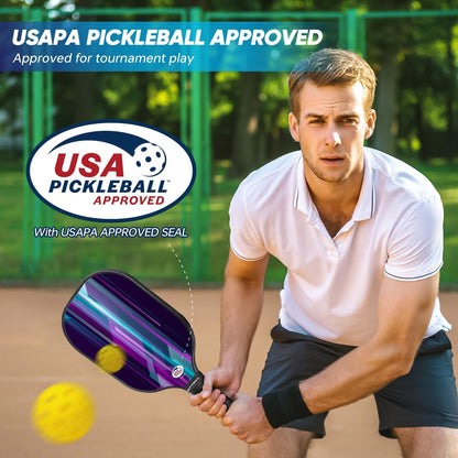 Pickleball Paddles - Fiberglass Pickleball Paddles Set of 2, USAPA Approved Pickle Ball Rackets 2 Pack with 4 Pickleball Balls, 1 Pickleball Net Bag, Paddles Ball Set for Beginners