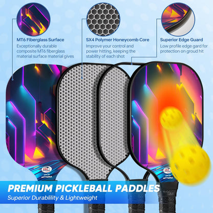 HITTIONA Pickleball Paddles - Fiberglass Pickleball Paddles Set of 2, USAPA Approved Pickle Ball Rackets 2 Pack with 4 Pickleball Balls, 1 Pickleball Bag, Paddles Ball Set for Beginners