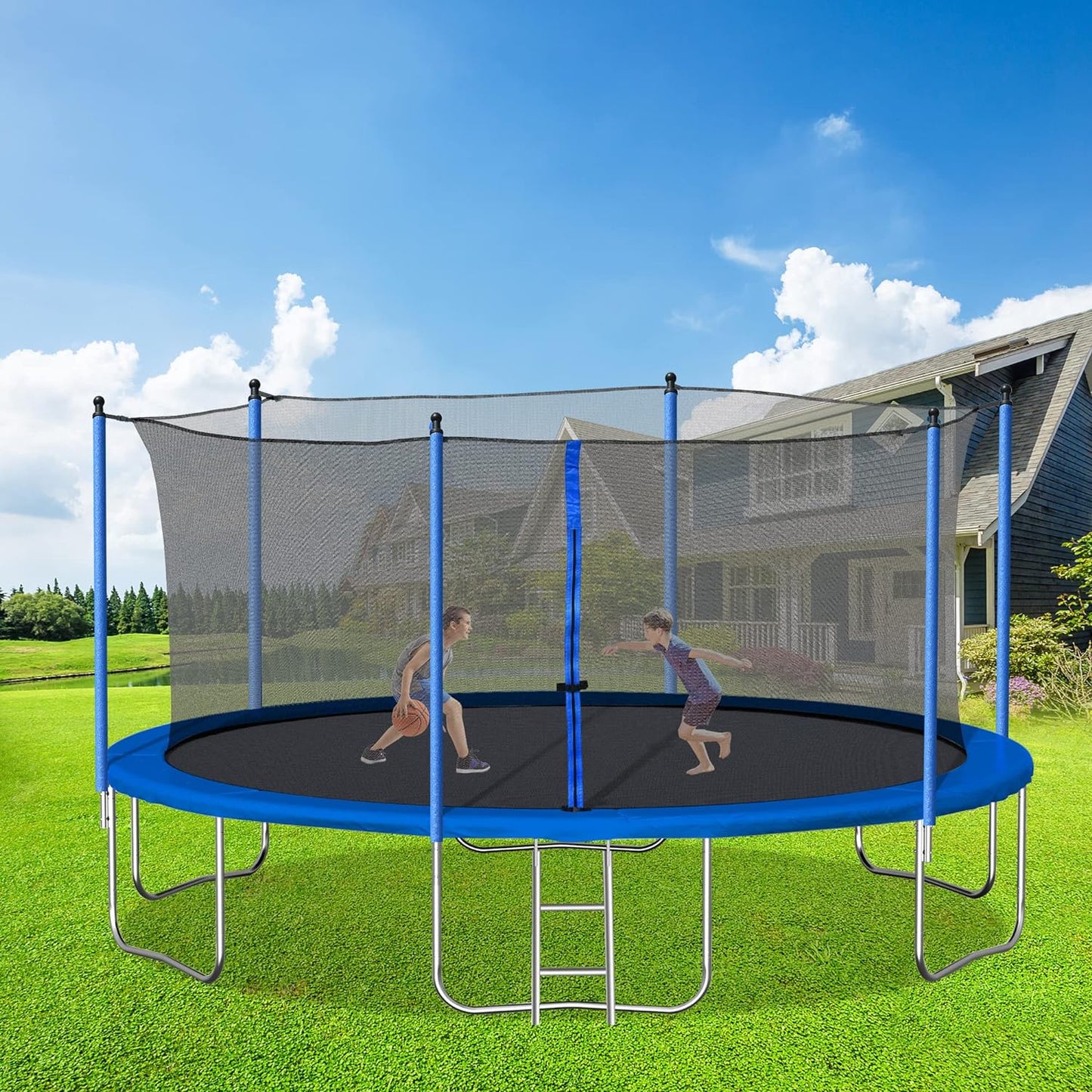 Trampoline for Kids and Adults - 14FT Trampoline with Safety Enclosure Net, Round Trampoline ASTM Approved, Trampoline Outdoor with Heavy Duty Jumping Mat Spring Cover Padding and Ladder