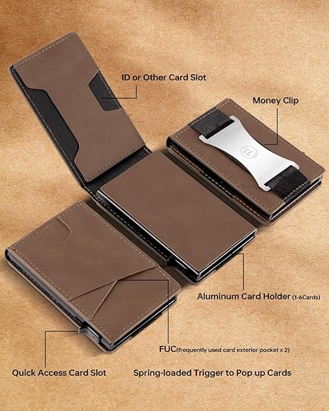 HITTIONA Minimalist Slim Mens Wallets Leather - Wallet for Men with POP UP Wallet Card Holder Fits Front Pocket, Bifold Mens Wallets RFID Blocking with Metal Money Clip and Gift Box