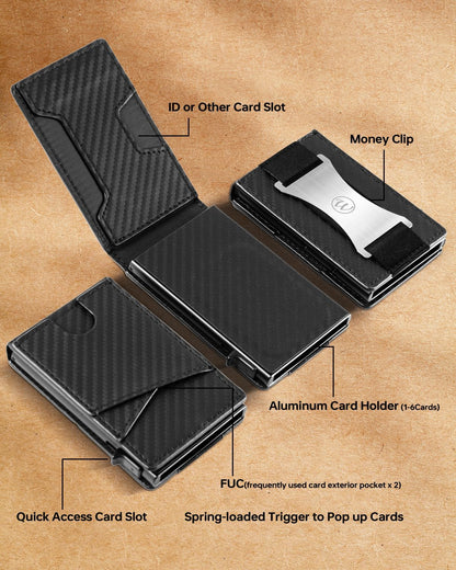 HITTIONA Minimalist Slim Mens Wallets Leather Wallet for Men with POP UP Wallet Card Holder Fits Front Pocket, Bifold Mens Wallets RFID Blocking with Metal Money Clip