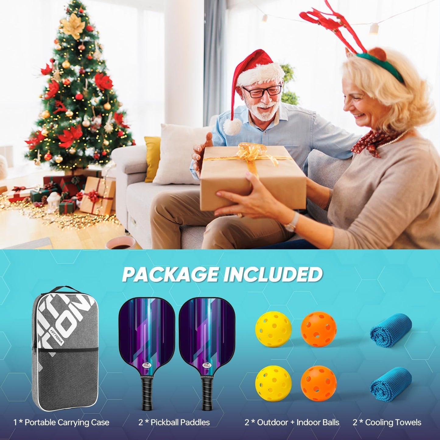 HITTIONA Pickleball Paddles - Fiberglass Pickleball Paddles Set of 2, USAPA Approved Pickle Ball Rackets 2 Pack with 4 Pickleball Balls, 1 Pickleball Bag, Paddles Ball Set for Beginners