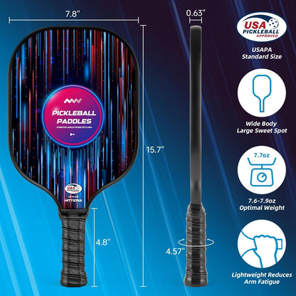 HITTIONA Pickleball Paddles - Fiberglass Pickleball Paddles Set of 2, USAPA Approved Pickle Ball Rackets 2 Pack with 4 Pickleball Balls, 1 Pickleball Bag, Paddles Ball Set for Beginners