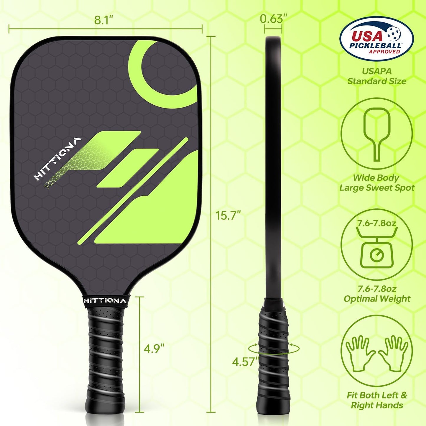 HITTIONA Pickleball Paddles - Fiberglass Pickleball Paddles Set of 2, USAPA Approved Pickle Ball Rackets 2 Pack with 4 Pickleball Balls, 1 Pickleball Bag, Paddles Ball Set for Beginners