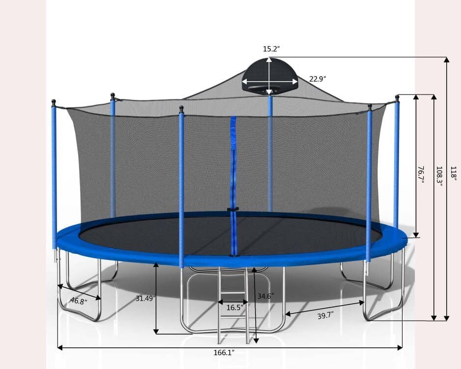 Trampoline for Kids and Adults - 14FT Trampoline with Basketball Hoop, Safety Enclosure Net, Trampoline ASTM Approved, Trampoline Outdoor with Heavy Duty Jumping Mat Spring Cover Padding, Ladder