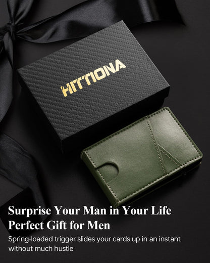 HITTIONA Minimalist Slim Mens Wallets Leather Wallet for Men with POP UP Wallet Card Holder Fits Front Pocket, Bifold Mens Wallets RFID Blocking with Metal Money Clip