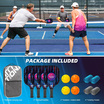 HITTIONA Pickleball Paddles - Fiberglass Pickleball Paddles Set of 2, USAPA Approved Pickle Ball Rackets 2 Pack with 4 Pickleball Balls, 1 Pickleball Bag, Paddles Ball Set for Beginners