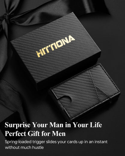 HITTIONA Minimalist Slim Mens Wallets Leather Wallet for Men with POP UP Wallet Card Holder Fits Front Pocket, Bifold Mens Wallets RFID Blocking with Metal Money Clip