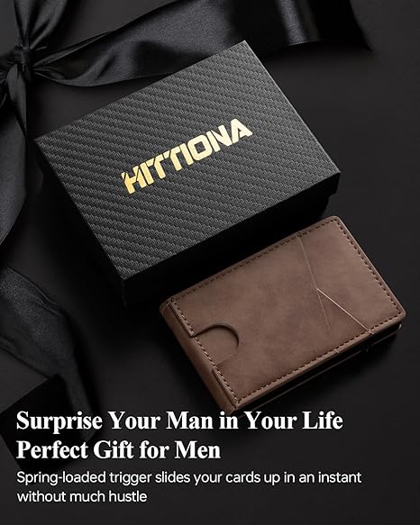 HITTIONA Minimalist Slim Mens Wallets Leather - Wallet for Men with POP UP Wallet Card Holder Fits Front Pocket, Bifold Mens Wallets RFID Blocking with Metal Money Clip and Gift Box